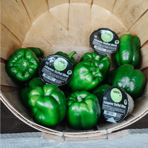 Mario 50g Jammin' Jalapeño Stuffed Green Olive Snack Cups (18 per case) Perspective: bottom