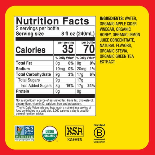 Bragg® Organic Honey & Green Tea Apple Cider Vinegar Prebiiotic Refresher Perspective: bottom