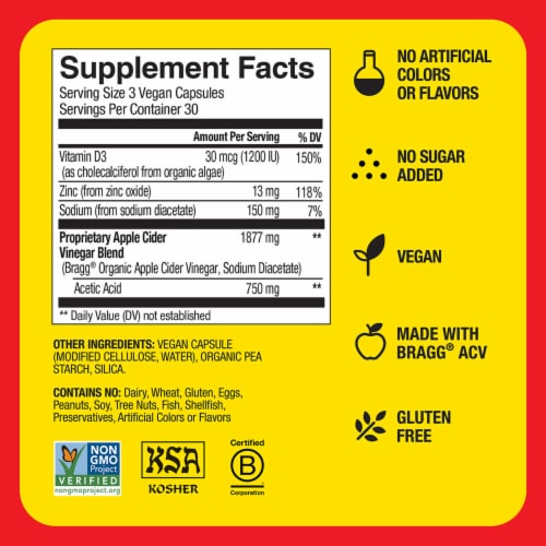 Bragg® Apple Cider Vinegar Dietary Supplement Capsules Perspective: bottom