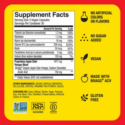 Bragg® True Energy Apple Cider Vinegar + B Vitamins Dietary Supplement Capsules Perspective: bottom