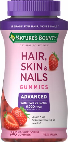 Nature's Bounty Optimal Solutions Advanced, Hair Skin & Nails Strawberry Gummies, Biotin 6000 mcg Perspective: bottom