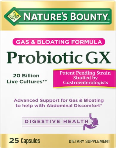 Nature's Bounty Probiotic GX, Gas and Bloating Capsules Perspective: bottom