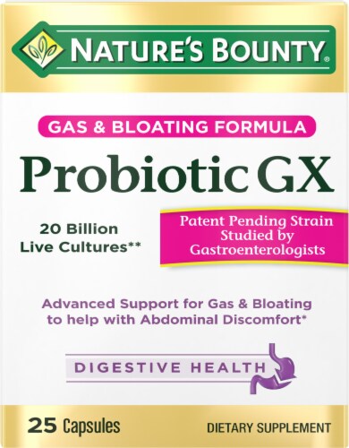 Nature's Bounty Probiotic GX, Gas and Bloating Capsules Perspective: bottom