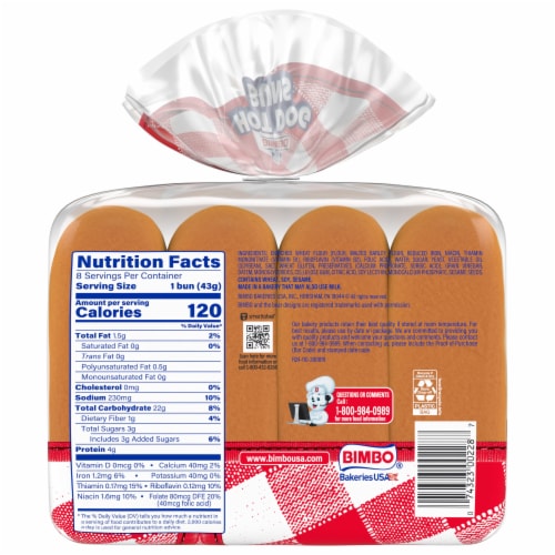Bimbo White Hot Dog Buns Perspective: bottom