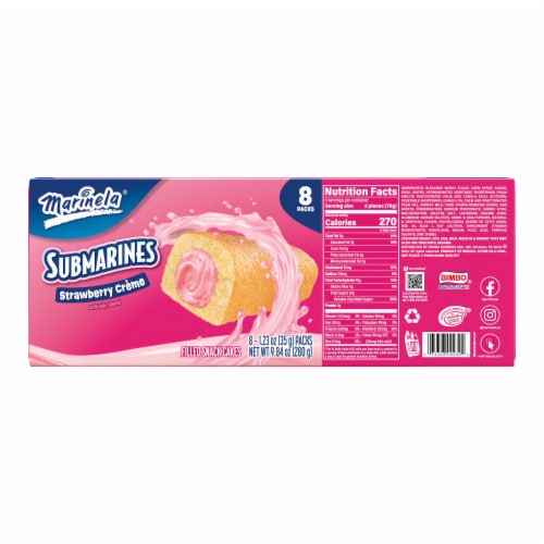Marinela Submarines Strawberry Crème Filled Snack Cakes Perspective: bottom