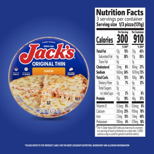 Jack’s Original Thin Cheese Pizza Thin Crust Frozen Cheese Pizza Perspective: bottom