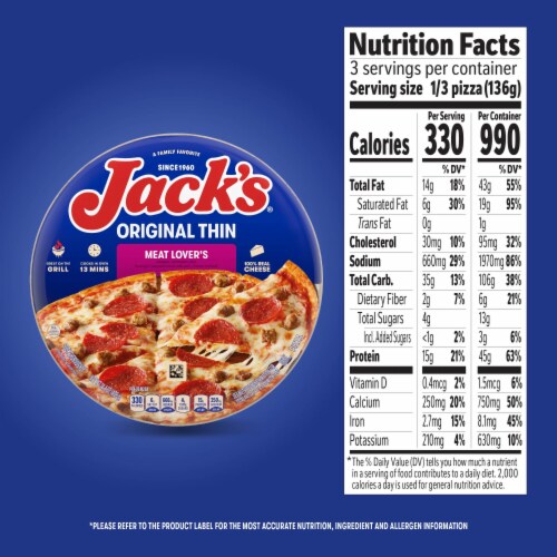 Jack's Meat Lover's Thin Crust Frozen Pizza Perspective: bottom
