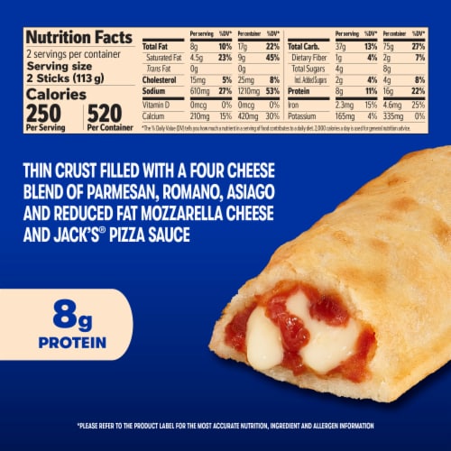 Jack’s Pull-Apart Cheese Pizza Sticks Extra Large Pizza Frozen Snack Rolls Perspective: bottom