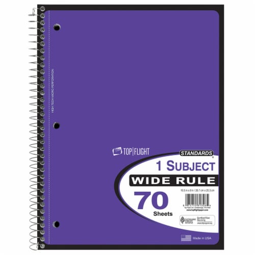 Top Flight Wide Ruled 1-Subject Notebook Perspective: bottom