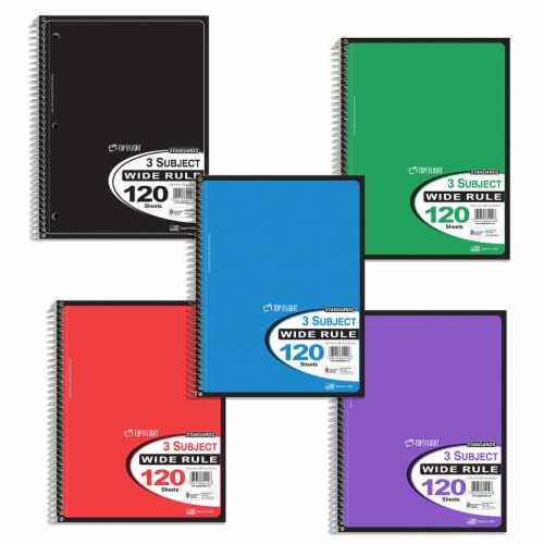 Top Flight Standards® Wide-Ruled 3-Subject Notebook - Colors May Vary- 120 Sheets Perspective: bottom