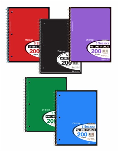 Top Flight Wide Rule 5-Subject Notebook - 200 Sheets - Assorted Perspective: bottom