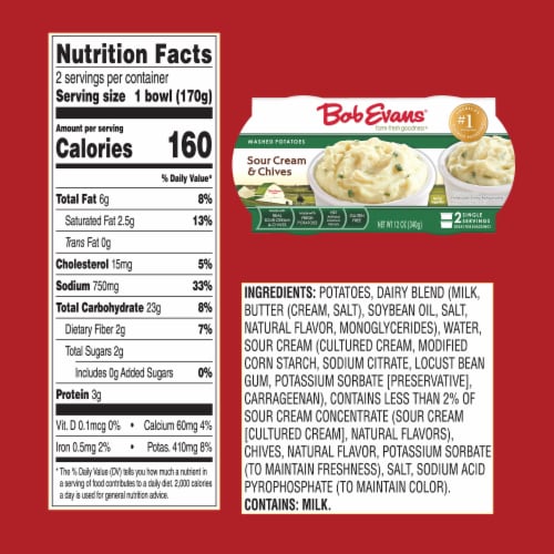 Bob Evans Sour Cream & Chives Mashed Potatoes Single Serve Perspective: bottom