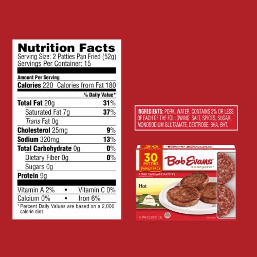 Bob Evans Hot Pork Sausage Patties Family Pack Perspective: bottom