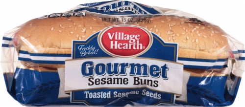 Village Hearth® Sesame Gourmet Toasted Sesame Seeds Hamburger Buns Perspective: bottom