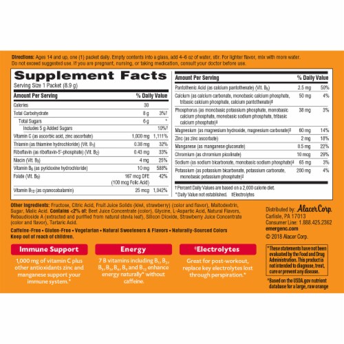 Emergen-C 1000mg Vitamin C Supplement Powder Antioxidants B Vitamin Immune Support Strawberry Kiwi Perspective: bottom