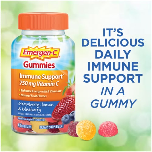 Emergen-C Adult Vitamin Immune Support Strawberry Lemon Blueberry Gummies Perspective: bottom