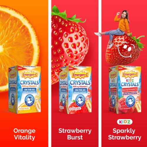 Emergen-C Strawberry Burst Crystals On-the-Go Immune Support Supplement Perspective: bottom