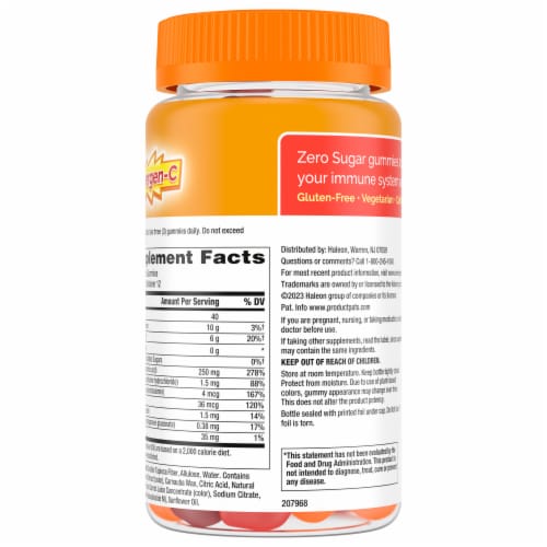 Emergen-C Zero Sugar Adult Gummies for Daily Immune Support Orange Strawberry and Raspberry Perspective: bottom