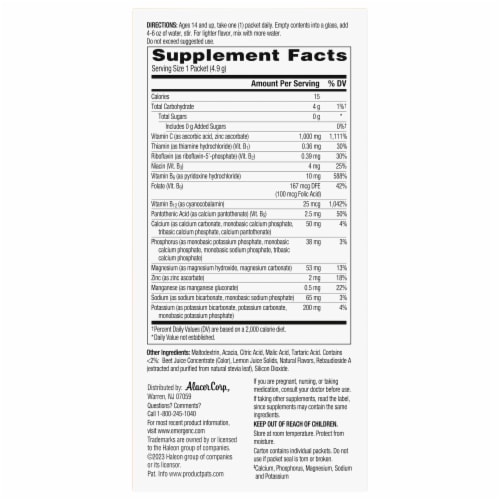 Emergen-C Zero Sugar Immune Support Powder Raspberry Lemonade Flavor Perspective: bottom