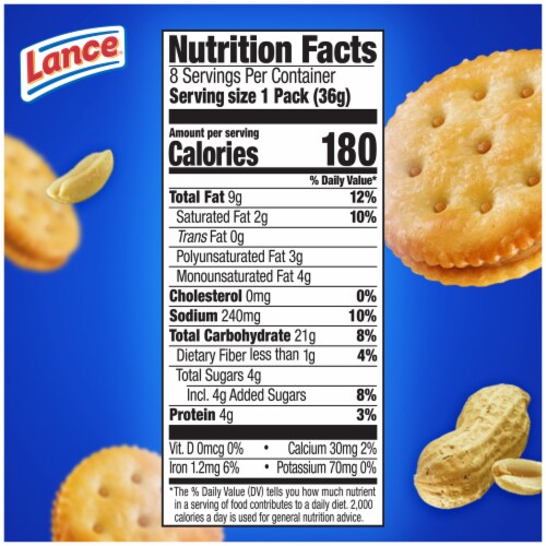 Lance Sandwich Crackers Toasty Peanut Butter 8 Individually Wrapped Packs Perspective: bottom