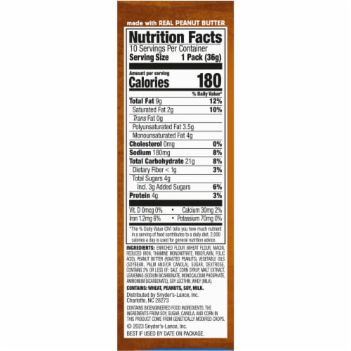 Lance Sandwich Crackers Malt With Peanut Butter 10 Individually Wrapped Packs Perspective: bottom