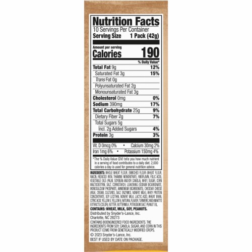Lance Sandwich Crackers Made With Whole Grain Crackers Cheddar Cheese 10 Packs Perspective: bottom