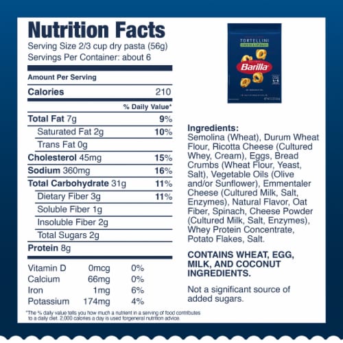 Barilla Cheese & Spinach Non-GMO and Pantry Friendly Dried Tortellini Pasta Perspective: bottom