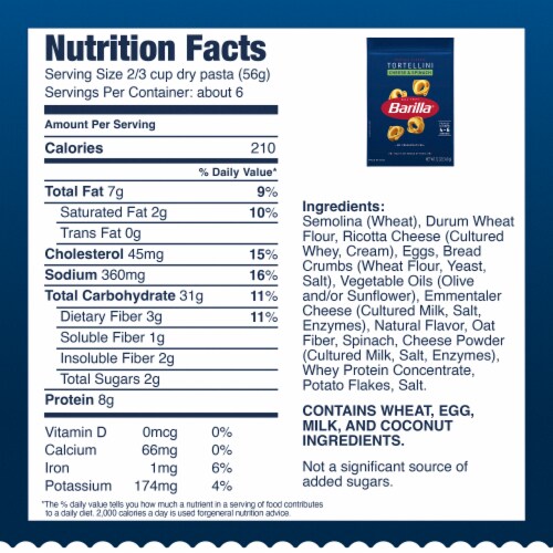 Barilla Cheese & Spinach Non-GMO and Pantry Friendly Dried Tortellini Pasta Perspective: bottom