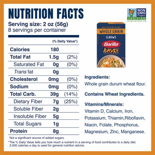 Barilla Whole Grain Elbows Macaroni Non-GMO and Kosher Pasta Perspective: bottom