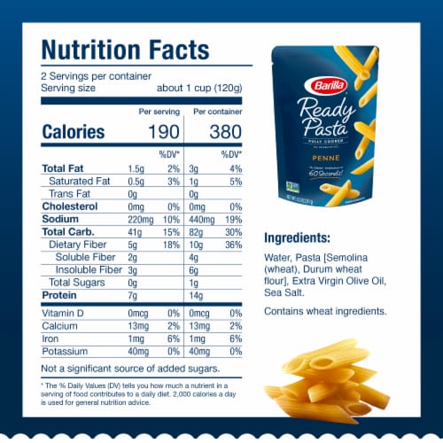 Barilla Ready Pasta Fully Cooked Non-GMO Certified Penne Pouch Perspective: bottom