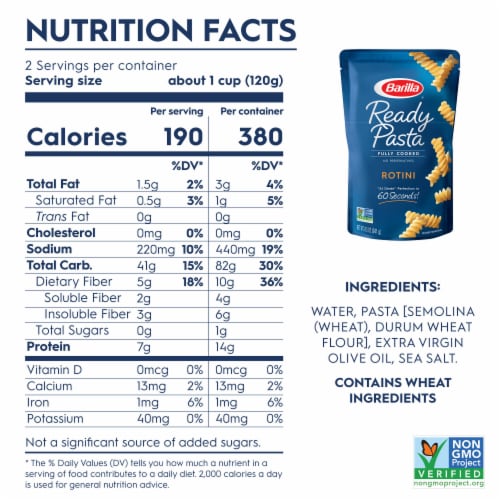 Barilla Ready Pasta Fully Cooked Non-GMO Certified Rotini Pouch Perspective: bottom