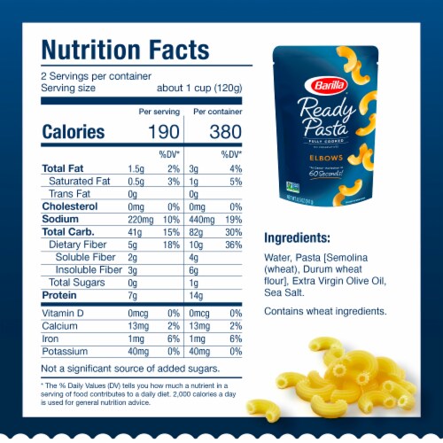 Barilla Ready Pasta Fully Cooked Non-GMO Certified Elbows Pouch Perspective: bottom