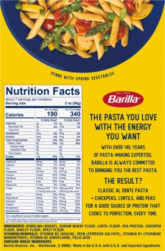 Barilla Protein+ (Plus) Penne Pasta Non-GMO and Kosher Certified Plant Based Protein Pasta Perspective: bottom