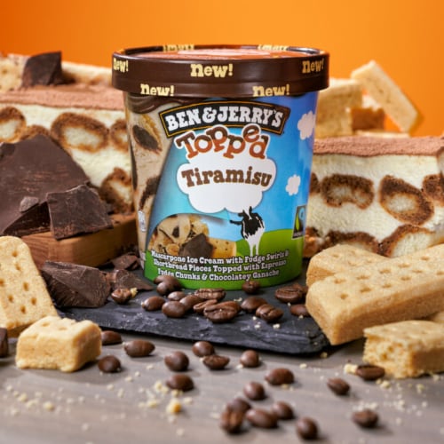 Ben & Jerry's Topped Tiramisu with Fudge Swirls Ice Cream Pint Perspective: bottom