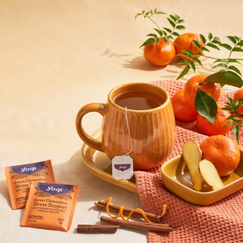 Yogi Sweet Clementine Stress Support Organic Herbal Tea Bags Perspective: bottom