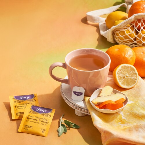 Yogi Sweet Ginger Citrus Turmeric Vitality Organic Herbal Tea Bags Perspective: bottom