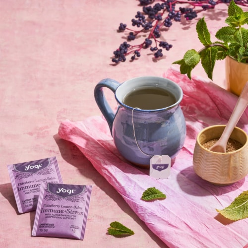 Yogi Elderberry Lemon Balm Immune + Stress Herbal Organic Tea Bags Perspective: bottom
