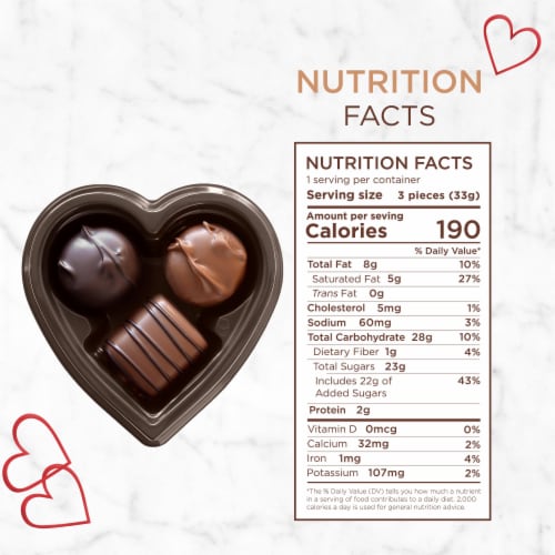 RUSSELL STOVER Valentine's Day Pals Heart Assorted Milk & Dark Chocolate Gift Box Perspective: bottom