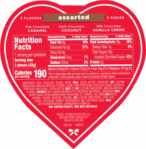 RUSSELL STOVER Valentine's Day Video Gamer Heart Assorted Milk & Dark Chocolate Gift Box Perspective: bottom