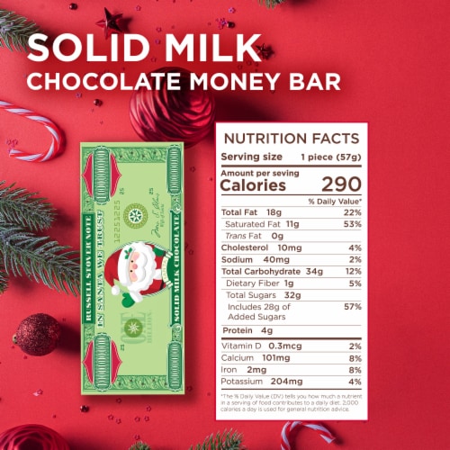 RUSSELL STOVER Christmas Santa Solid Milk Chocolate Money Bar Perspective: bottom