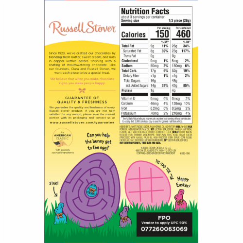 RUSSELL STOVER Easter Bunny Cookies & Crème Solid White Fudge Chocolate Candy Rabbit Perspective: bottom