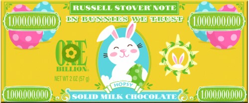 RUSSELL STOVER Easter Bunny Money Solid Milk Chocolate Candy Bar Perspective: bottom