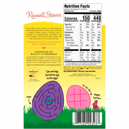 RUSSELL STOVER Easter Bunny Solid Dark Chocolate Candy Rabbit Perspective: bottom