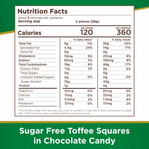 RUSSELL STOVER Sugar Free Toffee Chocolate Candy Bag Perspective: bottom