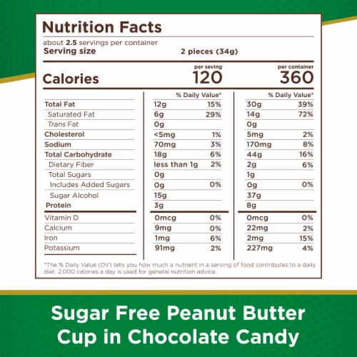 RUSSELL STOVER Sugar Free Peanut Butter Cup Chocolate Candy Bag Perspective: bottom
