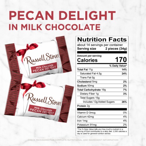 RUSSELL STOVER Milk Chocolate Pecan Delight Candy, 16.1 oz bag Perspective: bottom