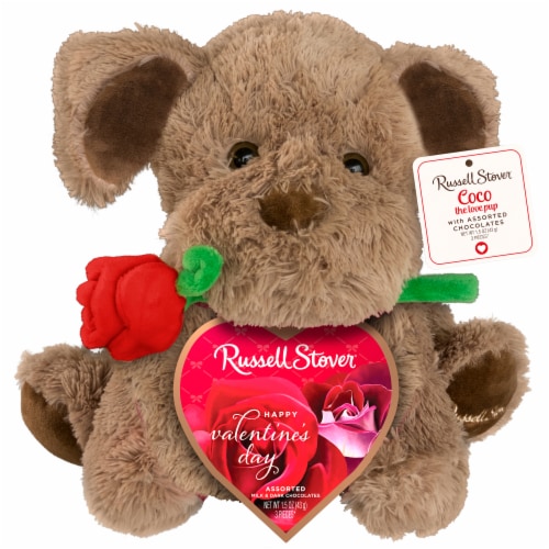 RUSSELL STOVER Valentine's Day Coco the Love Pup Plush with Assorted Chocolate Gift Box Perspective: bottom
