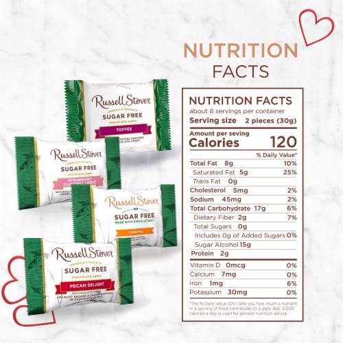 RUSSELL STOVER Valentine's Day Sugar Free Heart Assorted Chocolate Candy Gift Box Perspective: bottom
