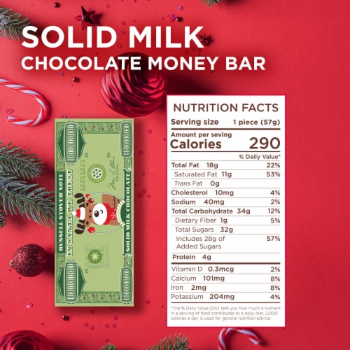 RUSSELL STOVER Christmas Reindeer Solid Milk Chocolate Candy Money Bar Perspective: bottom