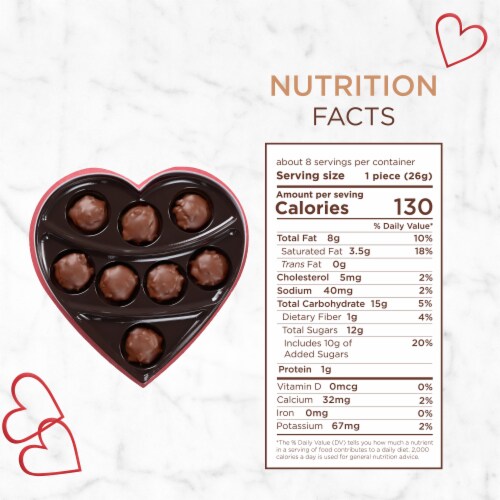 RUSSELL STOVER Valentine's Day Satin Heart Pecan Delights Milk Chocolate Candy Gift Box Perspective: bottom